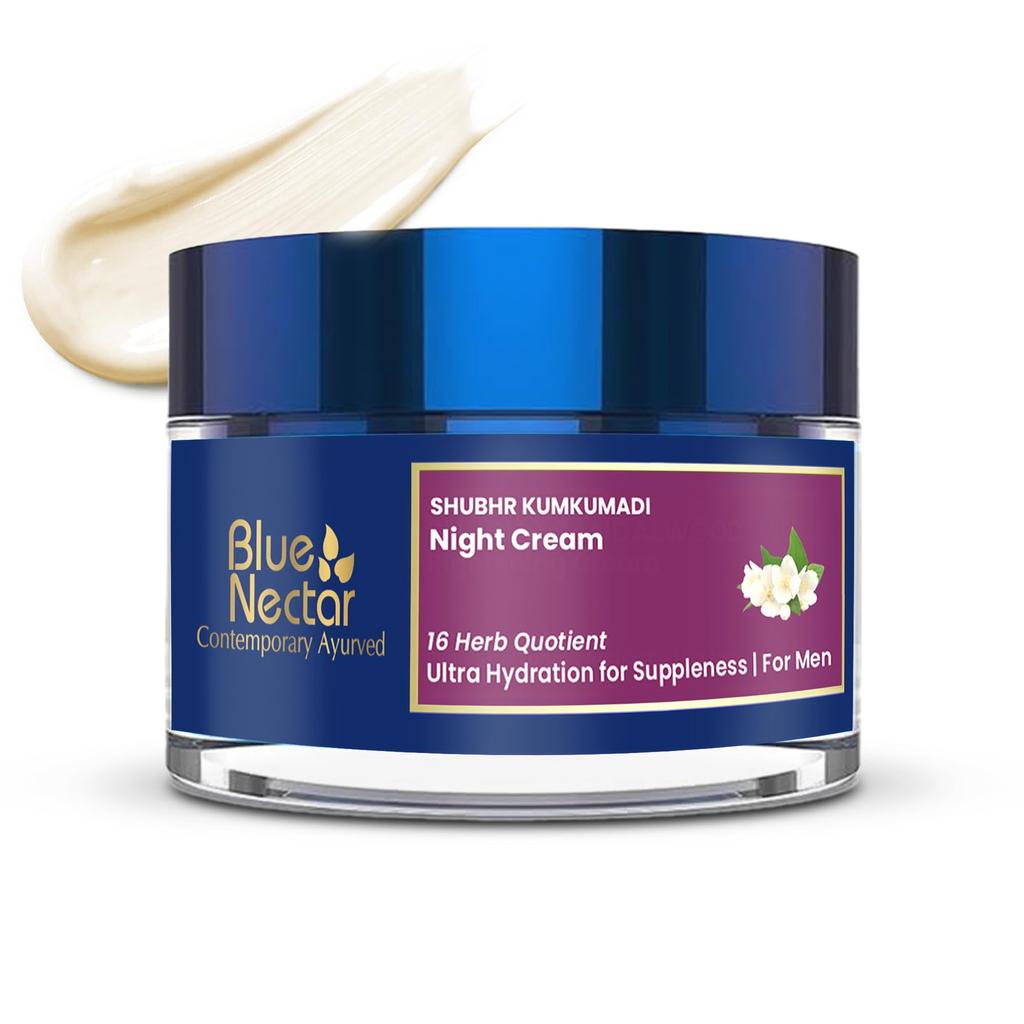 Blue Nectar Kumkumadi Night Repair Cream for Men | Natural Glow Night Cream for Daily Skin Repair | Hydrating Ayurvedic Face Moisturiser for Oily &