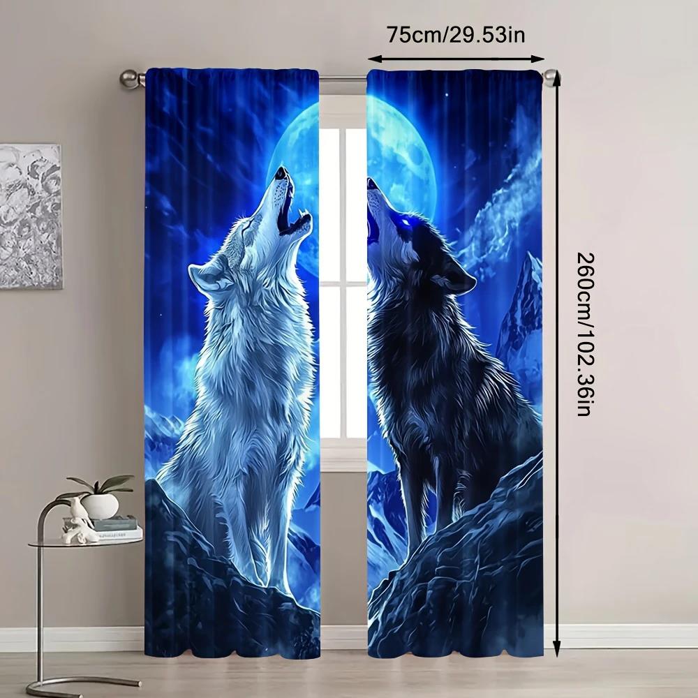 

Низко рычащий Волк и пейзаж полной луны - печатные шторы, украшение дома, украшение комнаты 29Wx64L(75x166CM)x2