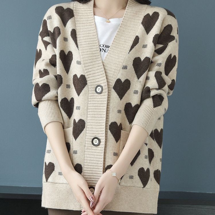 Mittellanger Love-Pullover für Damen, 2023, Herbst/Winter, neuer Strick-Cardigan