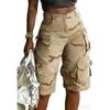 Women's Mid Rise Camo Cargo Bermuda Shorts Streetwear Slight Stretch Multi Pocket Loose Knee Length Denim Shorts