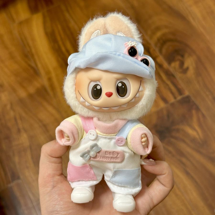 17cm Mini Plush Doll Clothing Set Accessories for Korea Kpop Labubu Idol Sitting Party V1 V2 Autumn Onesie Hat Set Clothing