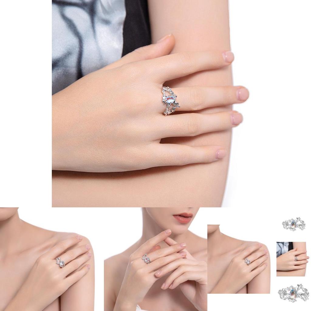 Premium Geometric Design Adjustable Copper Ring Featuring Elegant Moonstone For Women