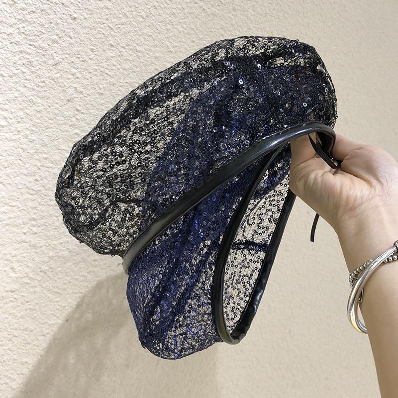 Mesh sequined beret women's summer thin breathable British hollow painter hat temperament elegant Internet celebrity Internet celebrity