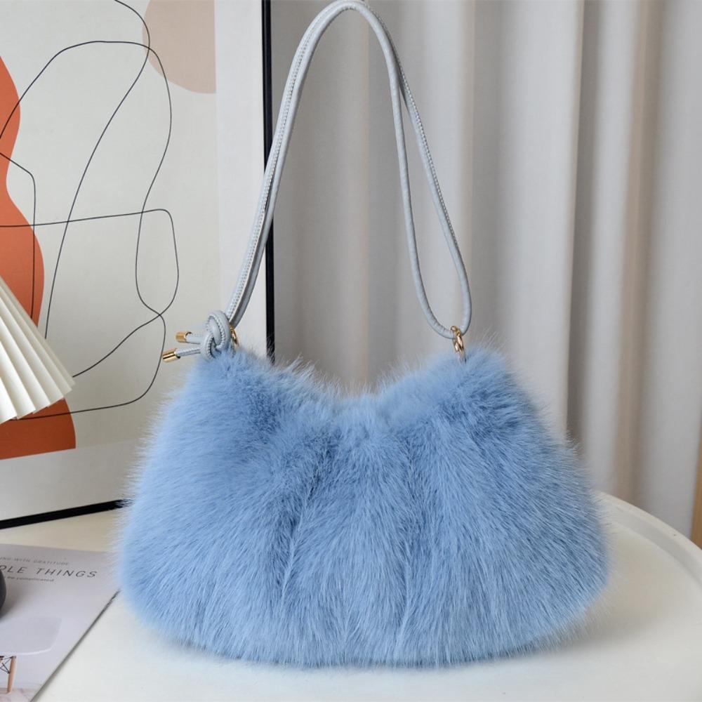 Soft Faux Fur Hobo Bag Warm Women Handbag Retro Plush Tote Bag Autumn Winter