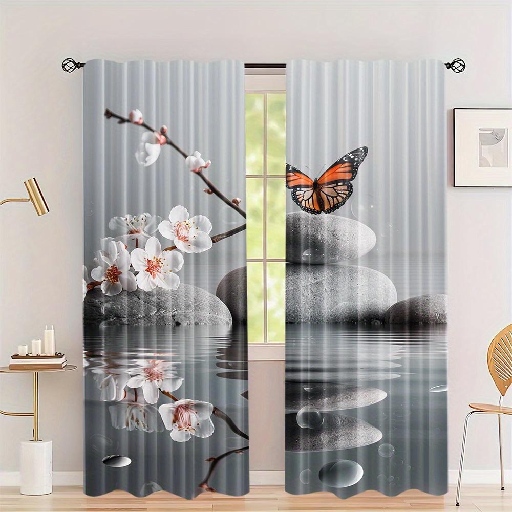 2Panel Chinese Curtain Flower Bird Ink Painting Curtain for Bedroom Living Room Floor-to-ceiling Window Kitchen Blinds W500*H250