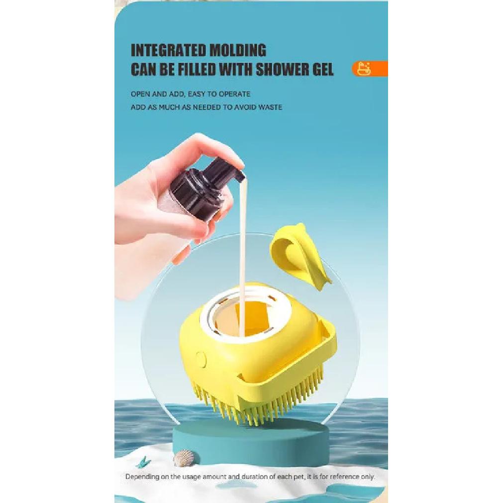 Dog Bathing Brush Pet Massage Brush Shampoo Dispenser Soft Silicone Brush Rubber Bristle for Dogs and Cats Shower Grooming Tool