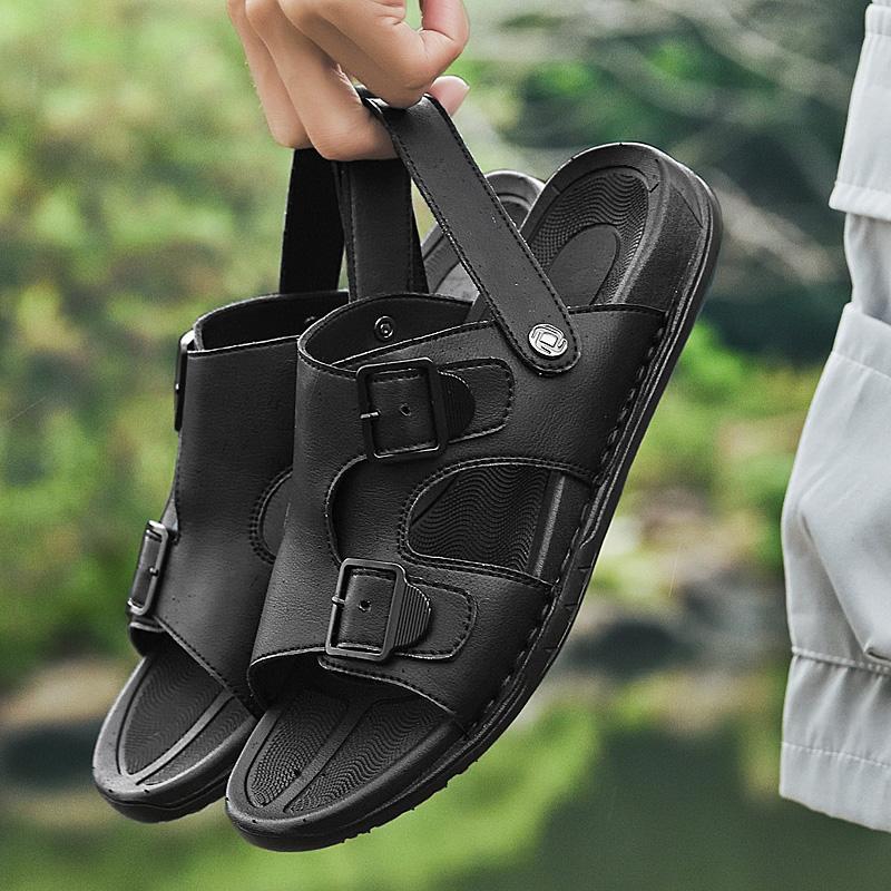 Fashion Genuine Leather Men's Sandals New Large Size Men Summer Shoes Fashion Dual-Purpose Slippers Non-slip Soft Sole Sandals Half Drag