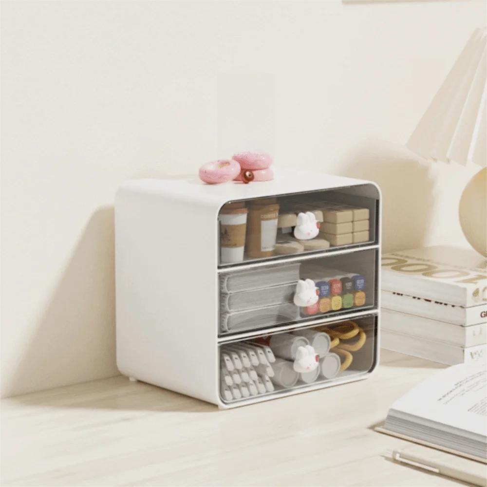 Transparent Design Desktop Drawer Box Multifunctional Space Saving Storage Shelf Large Capacity Cosmetic Storage Box School