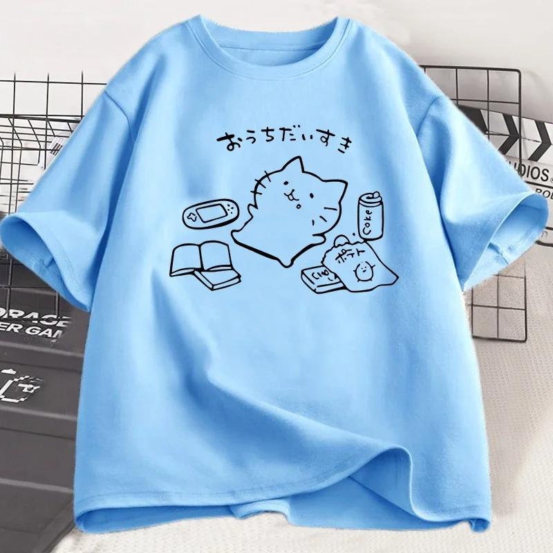 Japanese Style Funny Cat Print Tshirt For Unisex Unisex Summer Short Sleeve Oneck Tops Tshirt Kawaii Kitty Cat Lover Tees