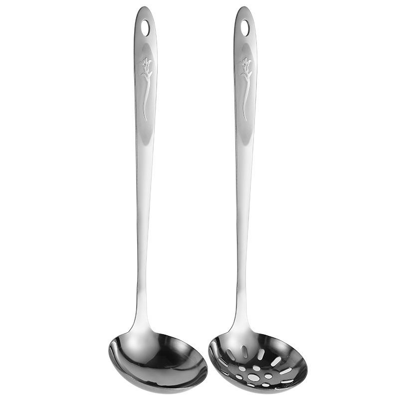 Sandblasted Stainless Steel Flower Pattern Large Slotted Hot Pot Soup Ladle