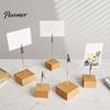 Compact Note Holder Wooden Cube Memo Clip Stand, Display Solid Wood Square Base Receipt Card Holder, Vertical for Wedding Party or Office Table