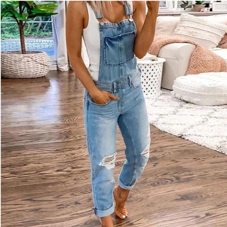 Tuta alla moda a strappi slim-fit per donne europee e americane