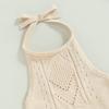 Sommeroutfit für Babymädchen Einfarbiges Strick-Römerchen mit Neckholder zum Binden, Jeansshorts mit Gürtel, Stirnband, 3-teiliges Kleidungsset