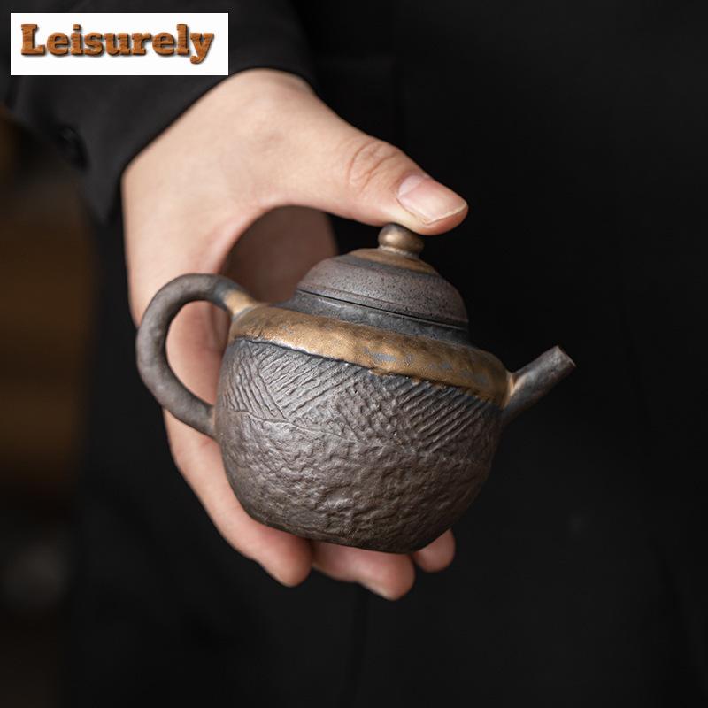130ml Čínská pozlacená železná glazovaná konvice Ručně vyráběná starověká raná hrubá konvice Čajová konvice Varná konvice Kung Fu Čajové předměty Ornamenty