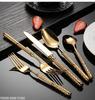 Light Luxury Stainless Steel Tableware Embossed Floral Pattern Knife Fork Spoon Set Durable Silverware for Home Restaurant