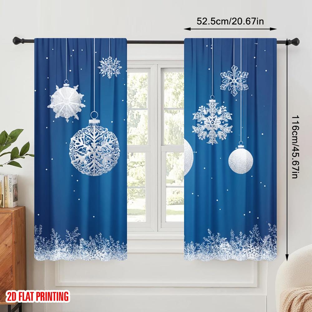 2pcs,2D Plane Printing Curtains&Window Treatment White Snowflake Polyester Fabric (without Rod) Decorations Inside Ldeal for