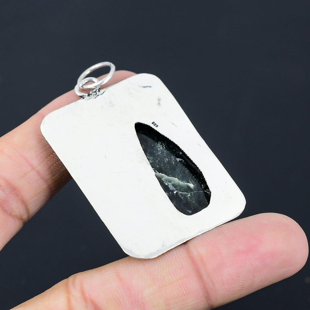 Friendship Day Deal 925 Silver Solar Moss Agate Stone Birthday Pendant Jewelry