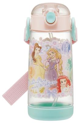 Skater Water Bottle with Straw Clear Bottle 480ml Silicone Disney Princess 25 Girls PDSH5 Children's