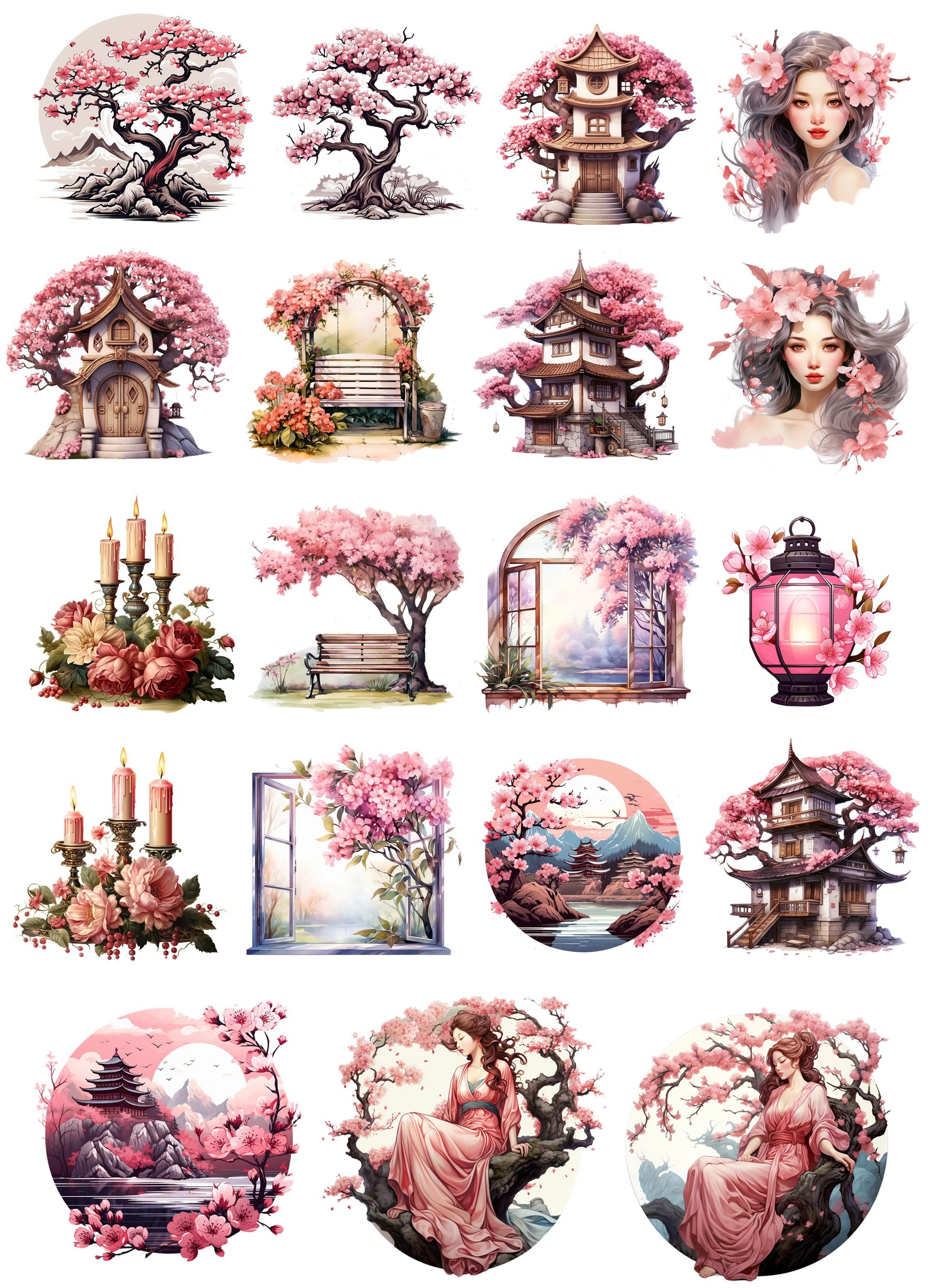 

Watercolor retro flower, cherry blossom princess Watercolor Plants Hand Account Stickers Cute Crafts and Scrapbooking Planner белый