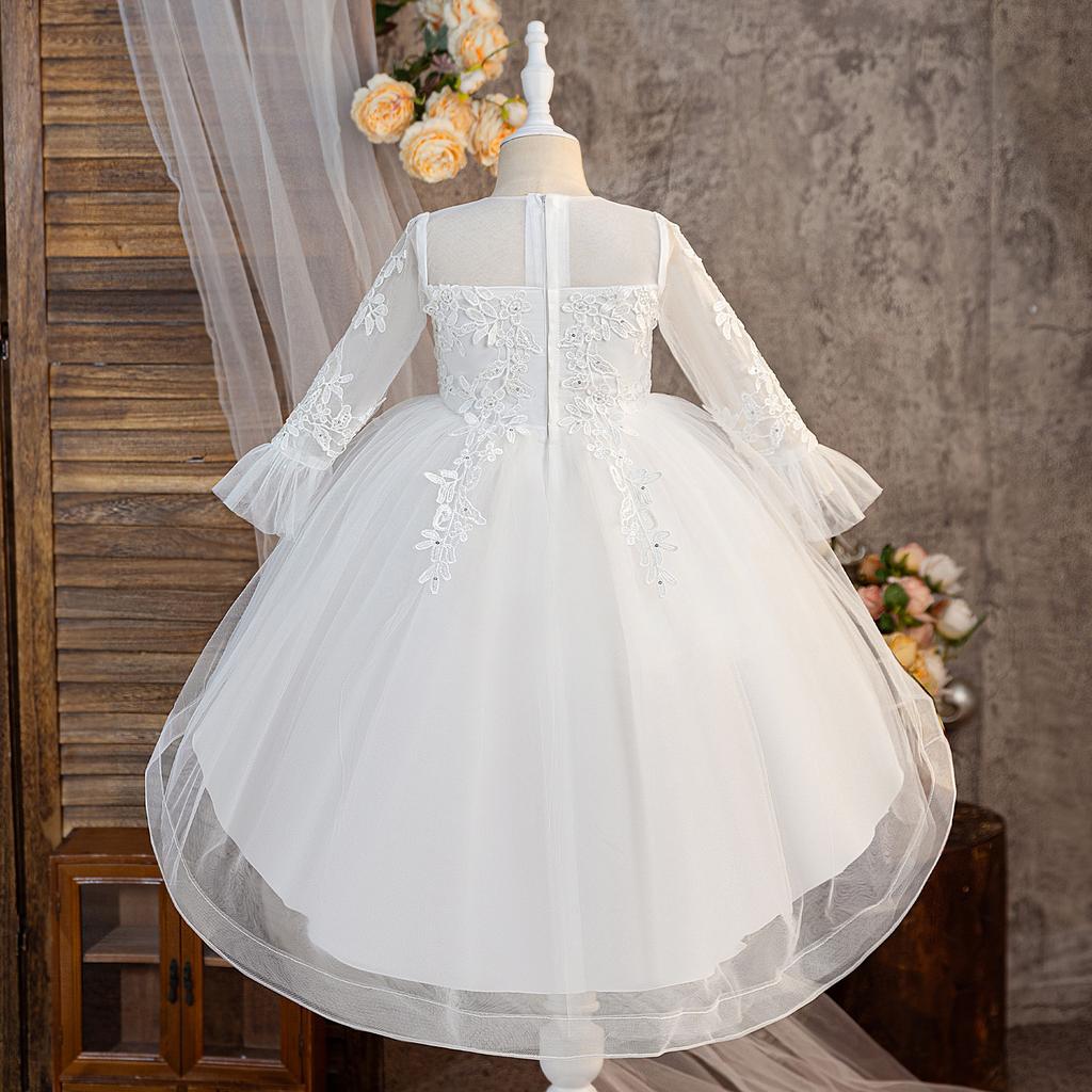 Wedding Flower Girls Dress Toddler Baptism 1st Birthday Dress Baby Girl Clothes Princess Wedding Lace Party Kids Costume T6035