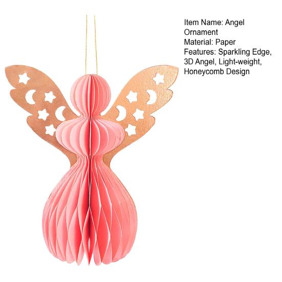 Angel Honeycomb Ornament Paper Angel Hanging Ornament with Sparkling Edge 3D Honeycomb Angel Decoration for Birthday Party Wedding