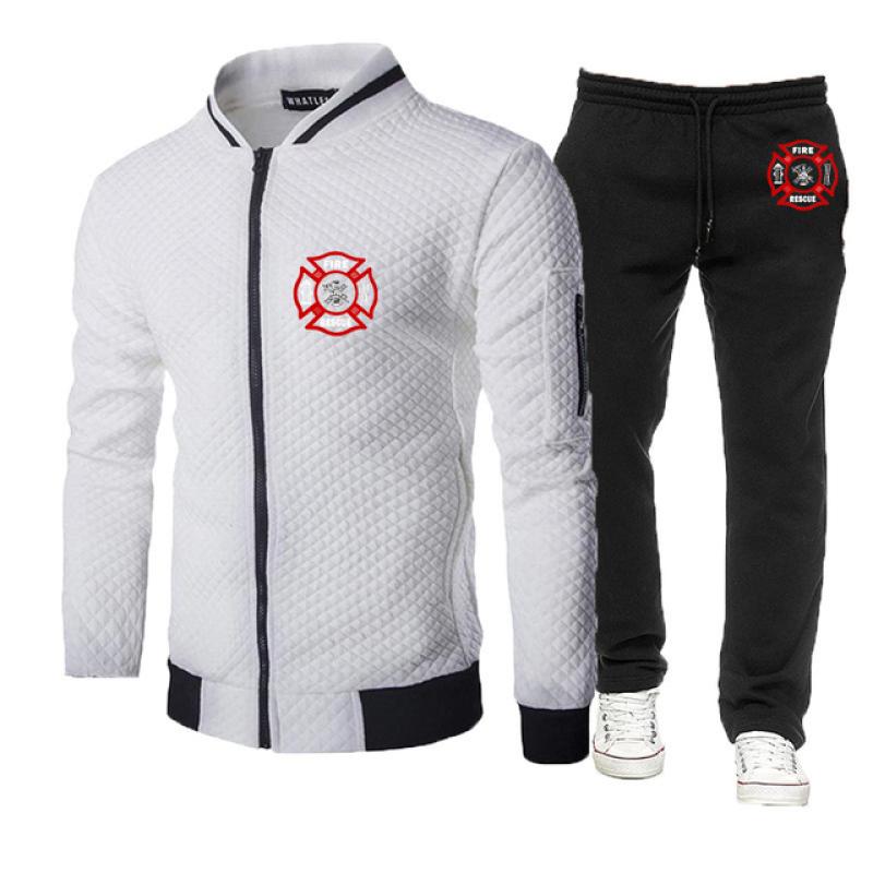 Firefighter Rescue Team Printing Fashion 2023 New Men's Spring Autumn Cotton Solid Long Sleeve Tracksuit Sweatpants 2-Piece Set