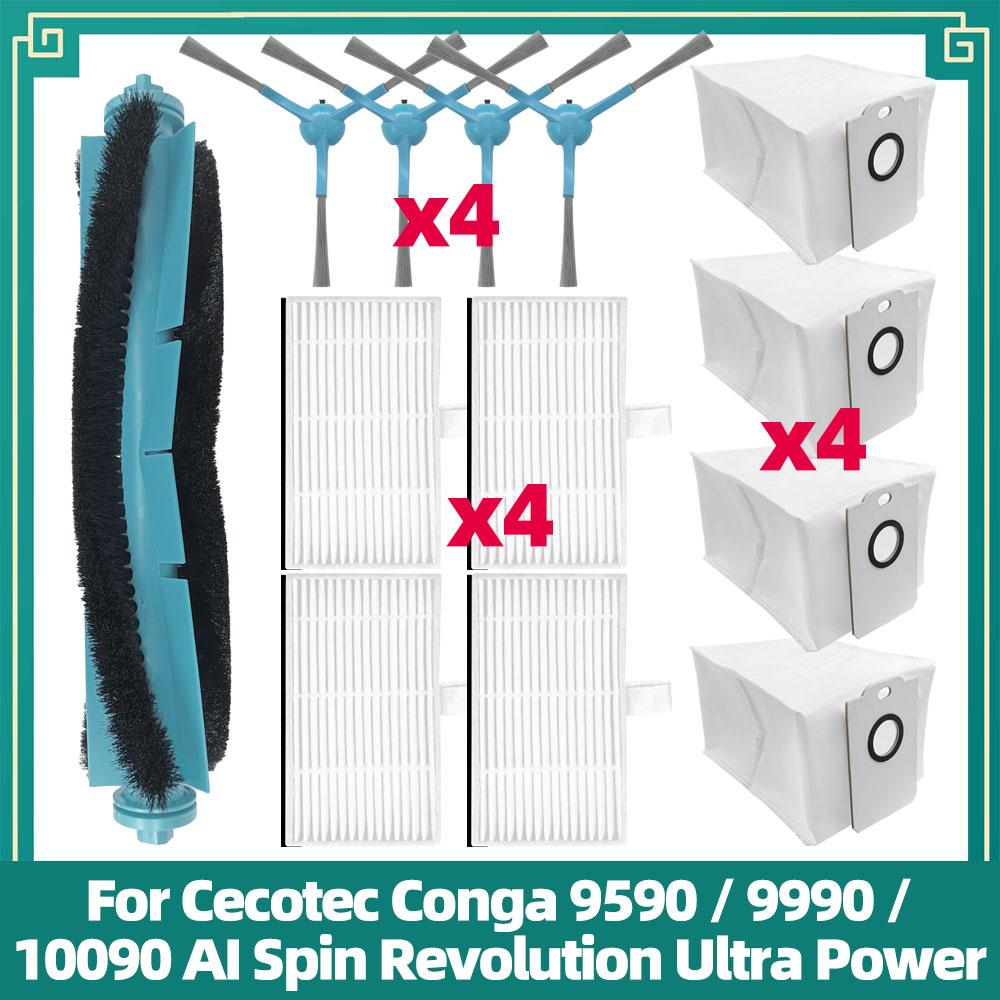 Passar för Cecotec Conga 9590 / 9990 / 10090 AI Spin Revolution Ultra Power Hemersättningskit Huvudsidoborste Filter Dammbehållare