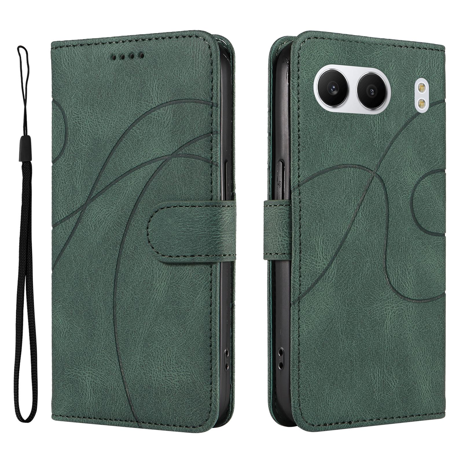 

For OnePlus Nord 4 Case Stand Wallet Leather Phone Cover Curved Line Wrist Strap Green