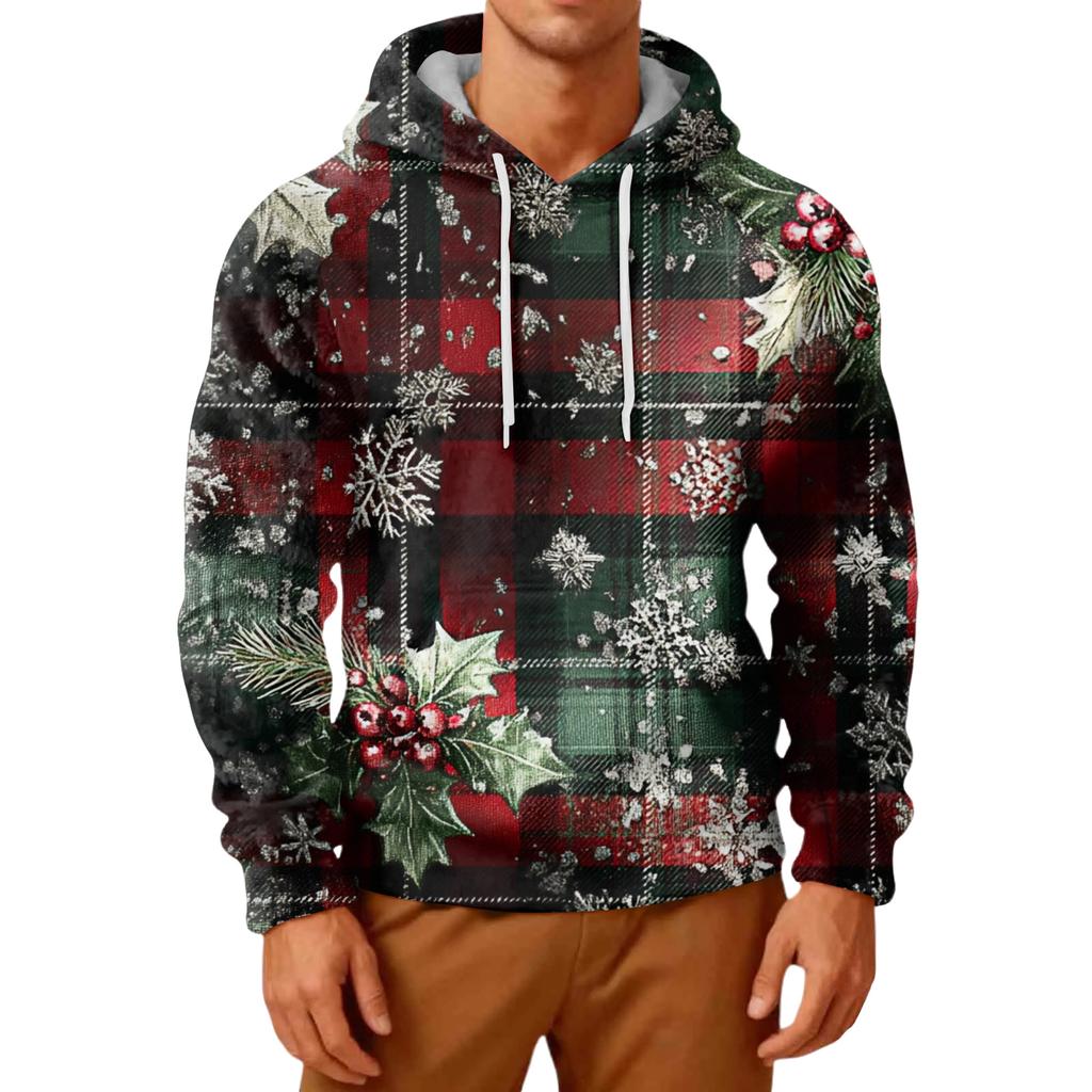 Men's Long-Sleeve Casual Flannel Hooded Sweatshirt