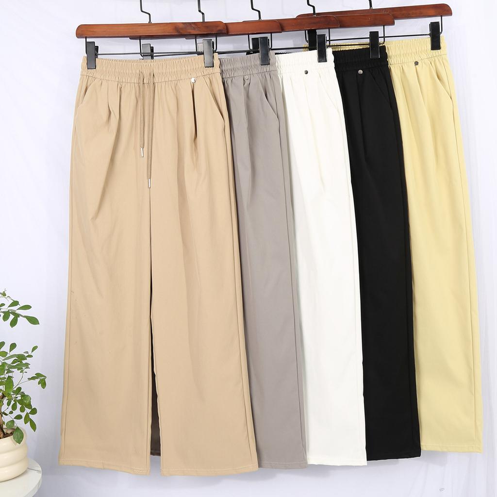 Women's High Rise Wide Leg Pants Straight Leg Cargo Pants Thin Quick Dry Solid Drawstring Casual Summer Trousers