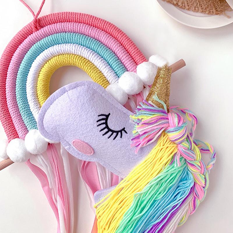 Ins Weave Rainbow Horse Hair Clips Holder Princess Girl Hairpin Hairband Storage Pendant Jewelry Wall Decor