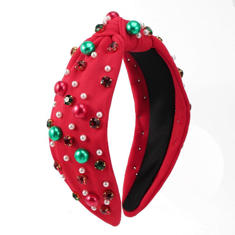 Jeweled Headband with Embellished Crystals and Pearls Knotted Headband Xmas Gift For Girls Christmas Headband Accessories
