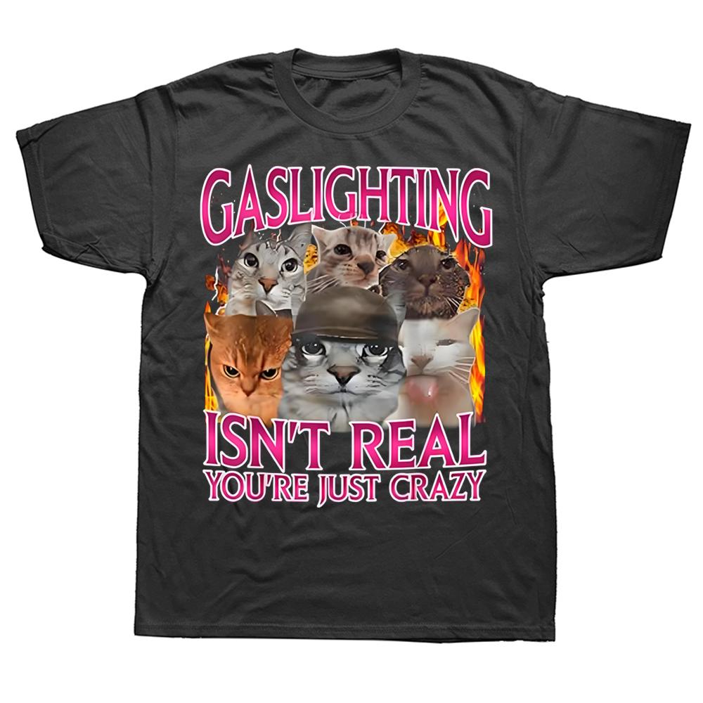 

Gaslighting Isn t Real You re Just Crazy Funny Cat Meme T-shirts Men Fashion Casual Tshirt Loose Oversized Streetwear T Shirt... S разноцветный
