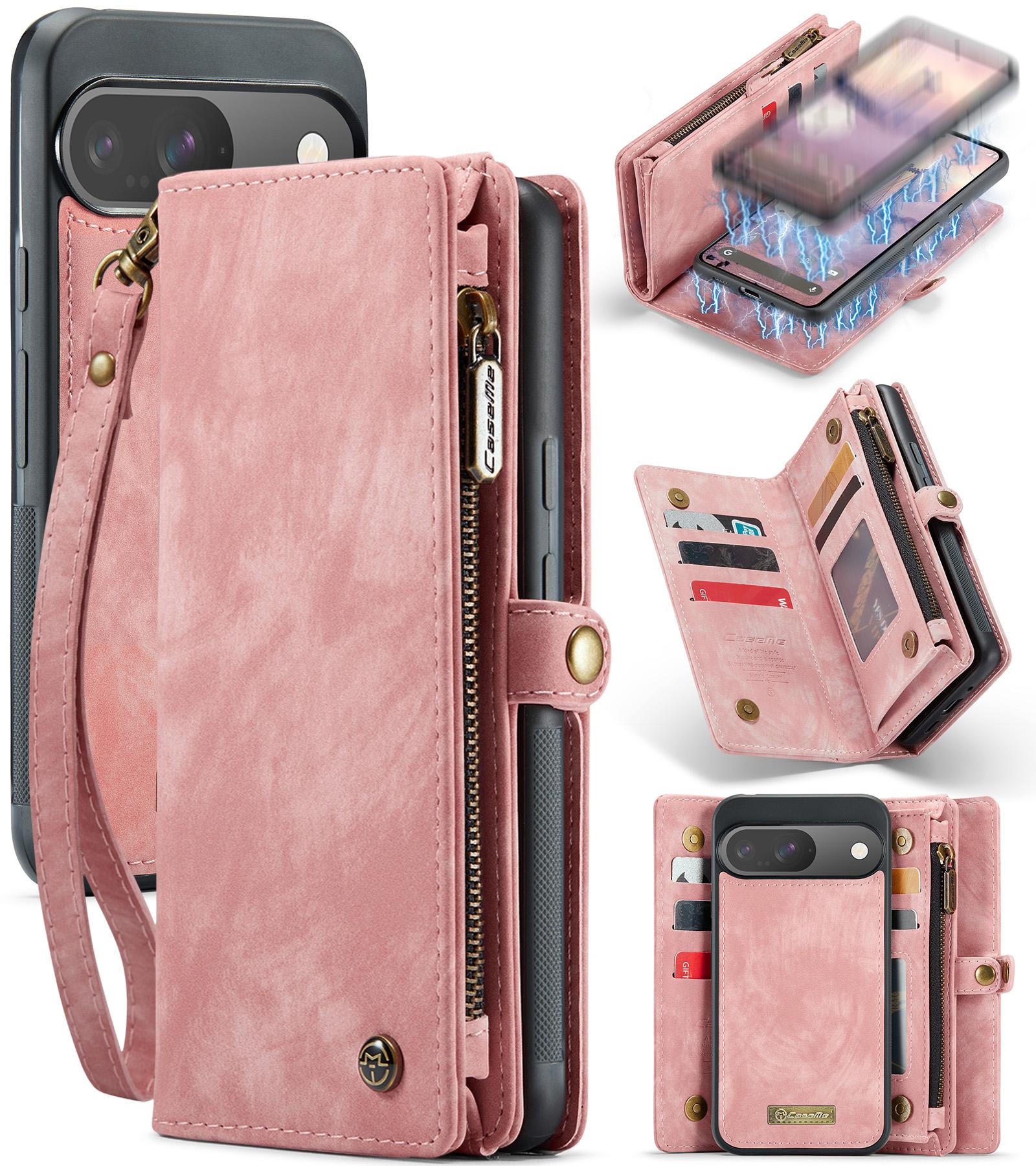 

For Google Pixel 9/Pixel 9 Pro Phone Cases CASEME 008 Leather Cover with Detachable Wallet and Strap Pink