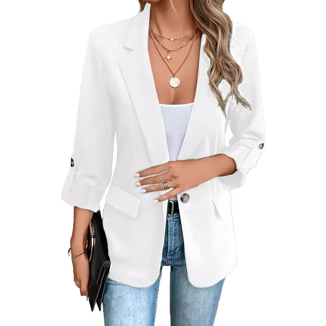 

Women s Size Commuter New Style Long Sleeve Coat Fashion Cardigan Small Suit Elegant Solid Color Casual Women s Suit Tops XS белый