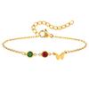 Bijoux Chaîne Plate en Acier Inoxydable Croix Zircon Rouge Vert Papillon Bracelet Doré Femme Br-2142