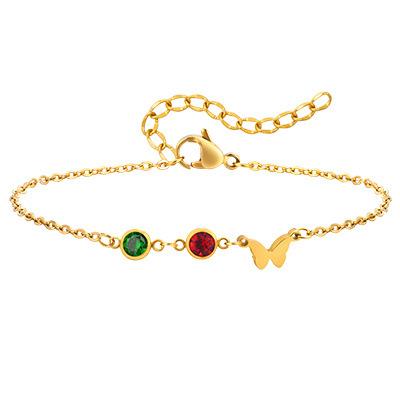 Bijoux Chaîne Plate en Acier Inoxydable Croix Zircon Rouge Vert Papillon Bracelet Doré Femme Br-2142