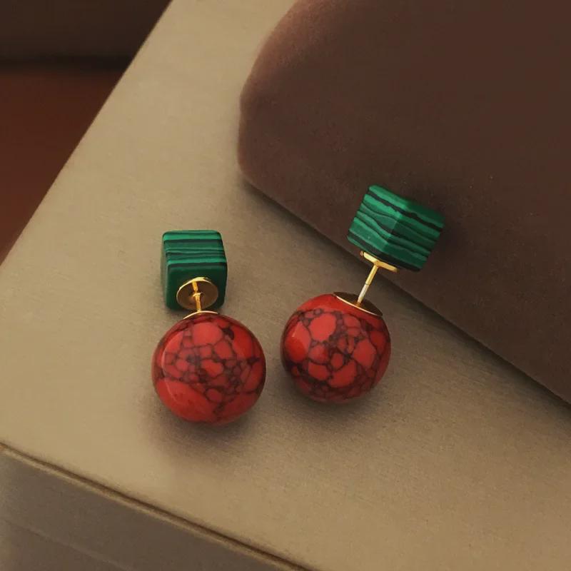 Elegant Retro Natural Stone Contrast Earrings - Two-Way Wear, Light Luxury European & American Style