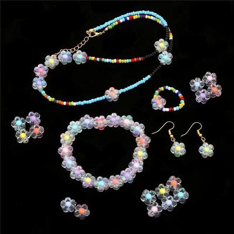 100pcs 12mm Sunflower Acrylic Beads Matte Transparent Mixed Color Spacer Loose Beads DIY Bracelets Necklace Jewelry Accessories