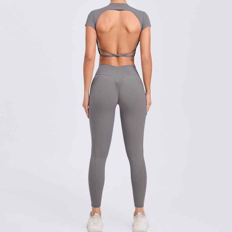 Fitness Suit Women s Fashion Cross Backless Bra Yoga Pants Suit Women s Skinny Running Sportswear Suit Women s Dark gray S