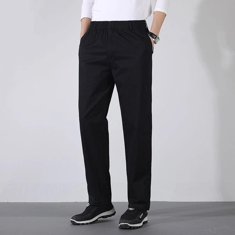 Pure Cotton Casual Pants Middle-aged Elderly Mens Fashion Straight Elastic Daddy Loose Pants
