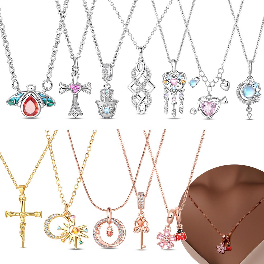 Copper Necklaces Authentic Rose Gold Plated Pink Zirconium Cupid Necklaces Cross Firefly Womens Jewellery Accessory Fine Gift