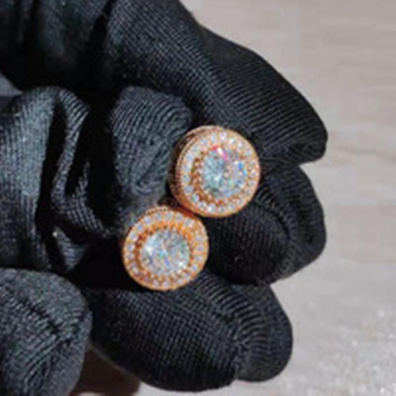 New Hong Kong Style Full Diamond Round Stud Earrings for Women - European & American High-End Hollow Design, Innovative and Stylish Jewelry