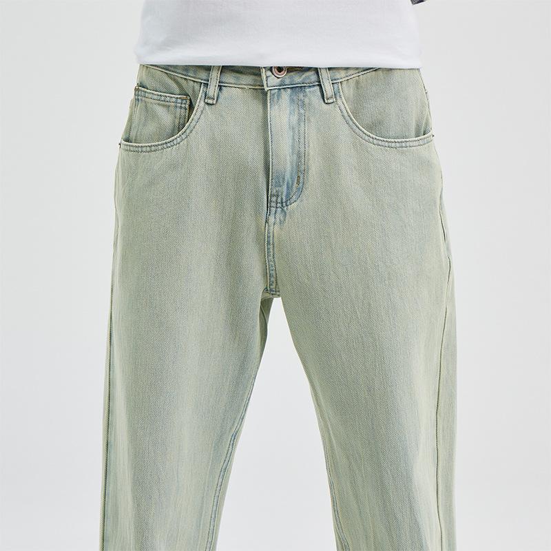 American retro jeans men's spring and summer new elastic straight high street washed loose trendy casual trousers boys