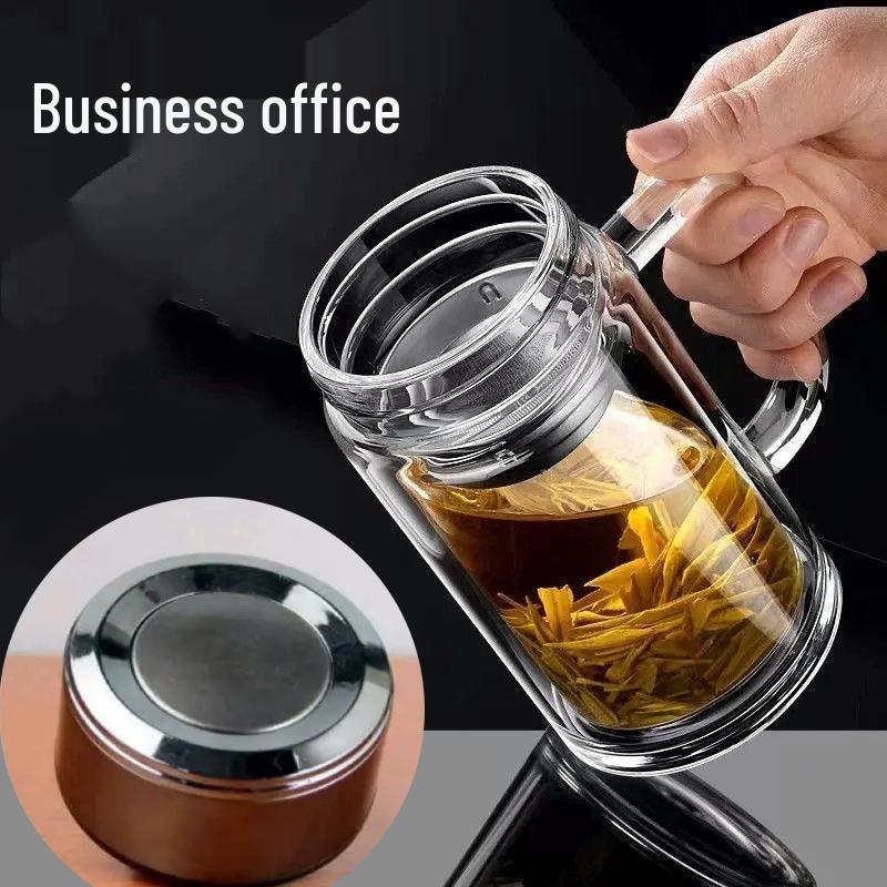 Wanda Hochborosilikat Doppelwandige Glas Teetasse mit Schraubverschluss und individuellem Logo
