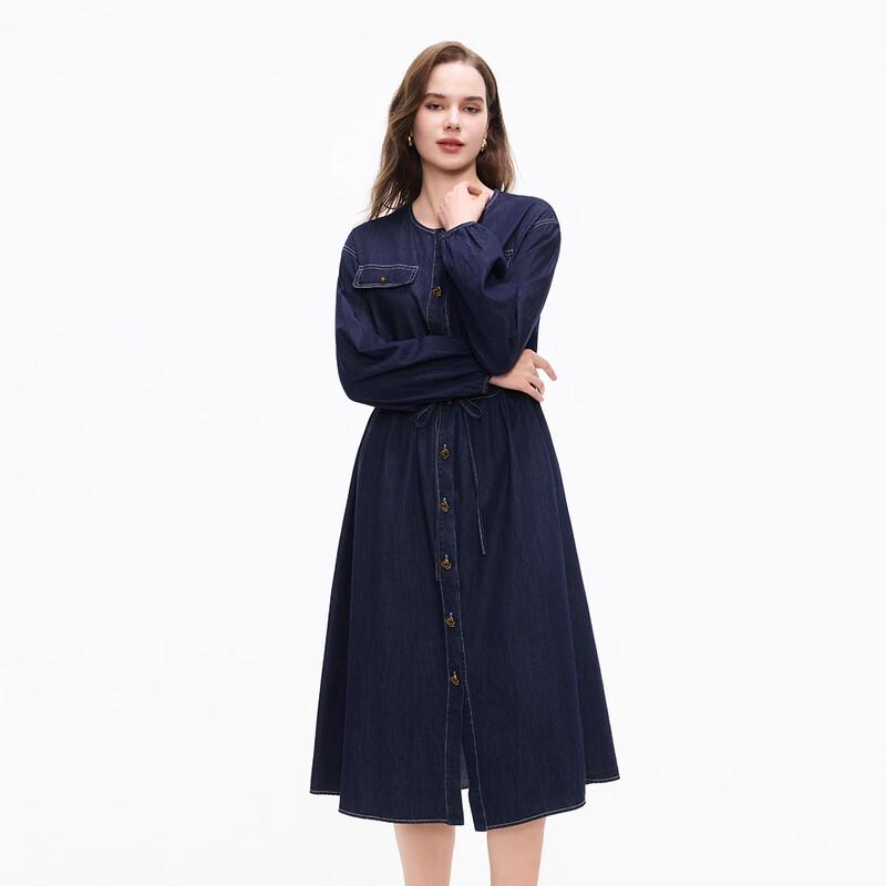 Tatu Vintage Casual Long-Sleeve Mid-Length Denim Dress M