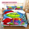 1 Stück Grinch-Muster Bettwäsche Steppdecke Set Bettbezug Kissenbezug Heimdekoration Geburtstagsgeschenk (1 Bettbezug + 2 Kissenbezüge, ohne Füllung)