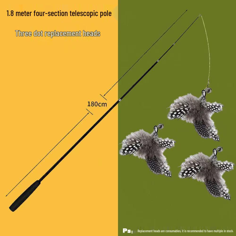 

1.8m Retractable Cat Teaser Rod with Feather Attachment - Bite-Resistant, Long, Interactive Play for Boredom Relief