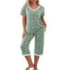 Women'S Casual Star Print Pajama Set - V-Neck Short Sleeve Top & Shorts with Pockets, Polyester Blend, Perfect for Spring/Summer,Relaxed Fit Pajamas