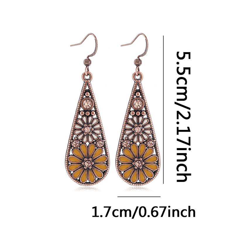 Fashion Ethnic Boho Enamel Flower Long Drop Dangle Earrings For Women Rhinestone Geometric Waterdrop Vintage Wedding Jewelry
